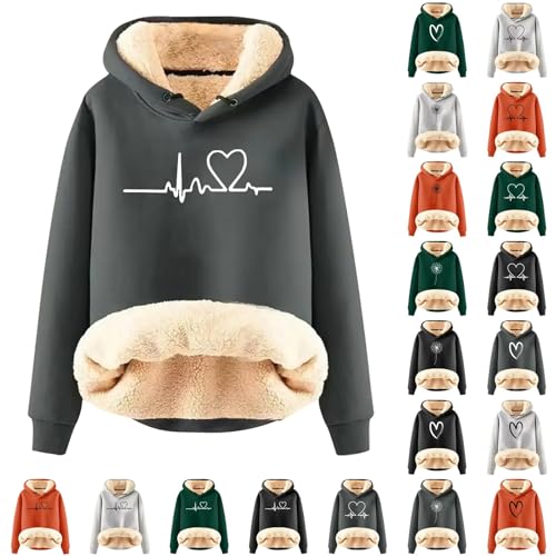 Generisch Damen Winter Warm Pullover Sweatshirt GefüTterte Sweatshirt Mit Kapuze Dicke Pullover Damen Fleecepullover Fleece Pulli Kapuzenpullover Sportlich Langarmshirt ThermounterwäSche Teddyjacke von Generisch