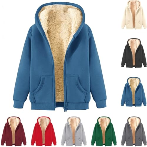 Generisch Damen Winter Warm Pullover Sweatshirt Reißverschluss GefüTterte Sweatshirt Mit Kapuze Dicke Fleecepullover Fleece Pulli Kapuzenpullover Sportlich Langarmshirt ThermounterwäSche Teddyjacke von Generisch