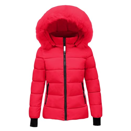 Generisch Damen Winterjacke Kapuze Steppjacke Kurze Daunenjacke Übergangsjacke Hoodie Jacke Einfarbig Pufferjacke mit Tasche Winter Steppmantel Outdoorjacke Wanderjacke Freizeitjacke Quilted Coat von Generisch