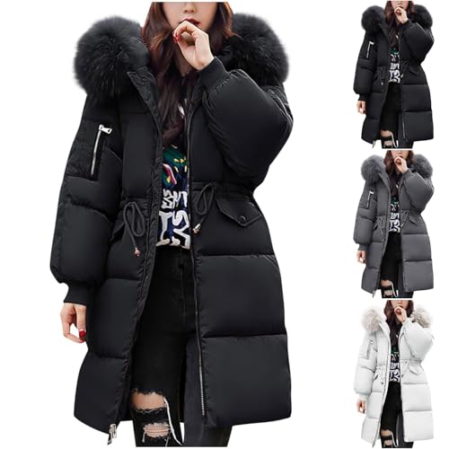 Generisch Damen Winterjacke Kapuze Steppjacke Übergangsjacke Hoodie Jacke Freizeitjacke Quilted Coat Einfarbig Pufferjacke mit Tasche Winter Steppmantel Outdoorjacke Wanderjacke von Generisch
