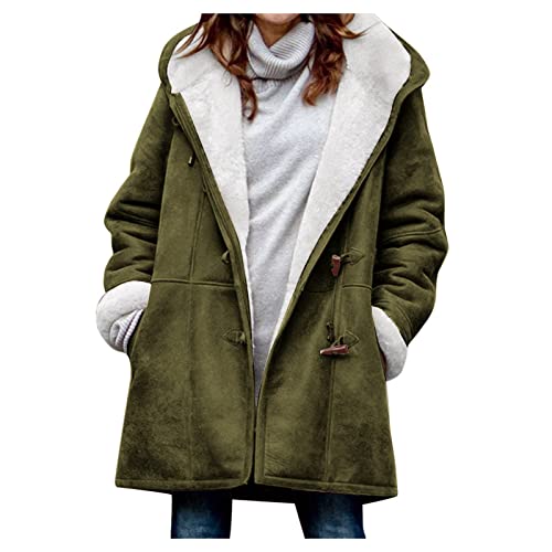 Generisch Damen Winterjacke Mode Fleecejacke Oversize Wintermantel Hornschnalle Übergangsjacke Sweatjacke Plüschjacke Softshelljacken(2-Armeegrün,M) von Generisch