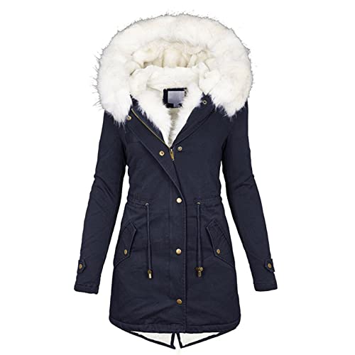 Generisch Damen Winterjacke Wintermantel Winterparka Winter Jacke Parka Daunenmantel Puffermantel Abnehmbarer Kapuze Fellkapuze Kapuzenjacke Steppjacke Outdoor Jacke Dicker Warm(Dunkelblau,S) von Generisch