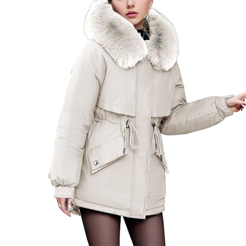 Generisch Damen Winterjacke lange Winter Stepp Jacke mit Teddyfell warm gefütter Long Coat For Women Wintermantel Damen Wolle Lang von Generisch