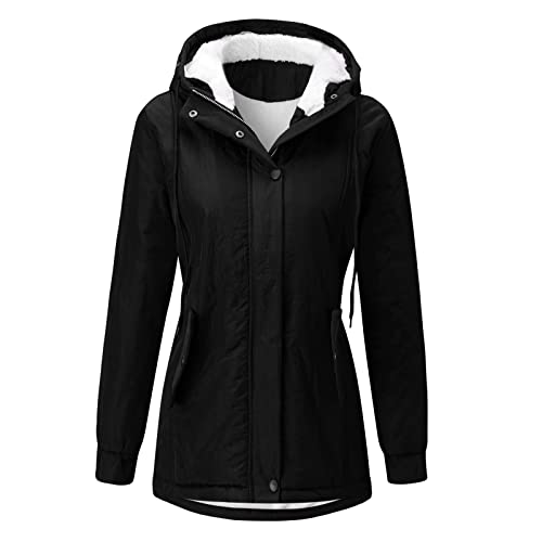 Generisch Damen Winterjacke mit Kapuze Nackenschutz Warme Baumwollmantel, Lange Ärmel Taschen Reißverschluss mittellang einfarbig Winddicht Oversize Casual ReißVerschluss Sweatshirt von Generisch