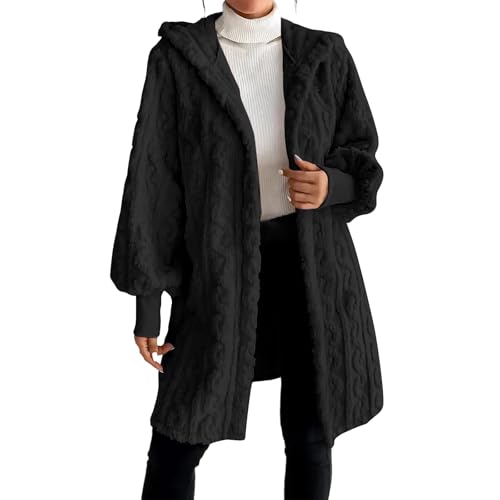 Generisch Damen Wintermantel, Teddyfleece Jacke Damen, Fleecejacke Cardigan Winterjacke Lang Winter Sherpa Jacket Teddy Fleece Mantel Warm Wintermantel Kapuzenjacke Plüschjacke Teddyjacke von Generisch