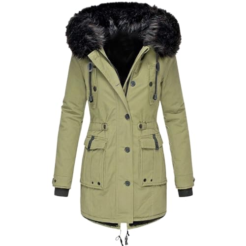 Generisch Damen Wintermantel Warmer Steppmantel lang mit Abnehmbarer Kapuze XS-XXL üBergangsjacke Damen GroßE GrößEn Lange Winterjacke Damen von Generisch