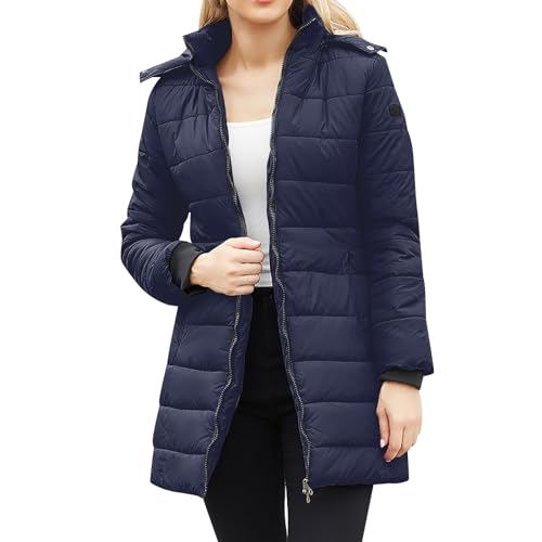 Generisch Damen Wintermantel Warmer Steppmantel lang mit Verstellbarer Kapuze und hohem Kragen XS-3XL Parka Damen üBergangsjacke Damen Lang GefüTtert von Generisch