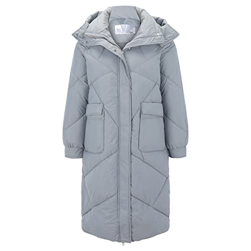 Generisch Damen Wintermantel Warmer Steppmantel lang mit Verstellbarer Kapuze und hohem Kragen XS-3XL Super Warme Damen Jacke Mantel Damen Lang Grau von Generisch