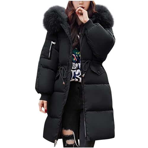 Generisch Damen Wintermantel Warmer wasserdichter Steppmantel lang mit Abnehmbarer Kapuze Locker Puffermantel Elegant Kapuzenmantel Luftig Pufferjacke Leicht Steppjacke Casual Übergangsjacke von Generisch
