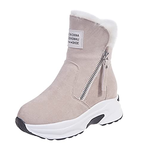 Generisch Damen Winterschuhe Thermo Stiefel Warm Atmungsaktive Wedges Casual Schnee Slip-On Boots für kalte Tage (Beige, 40) von Generisch