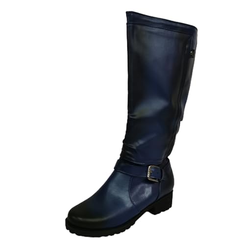 Generisch Damen Winterstiefel im Cowboy-Stil klobiger Absatz modisches Design strapazierfähiges Material vielseitig einsetzbar (Blue, 37) von Generisch
