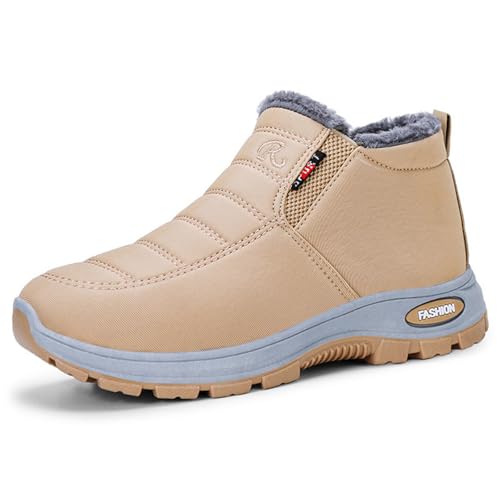 Generisch Damen Winterstiefeletten Modische Fleece Gefütterte Schneestiefel Wasser Bequeme Lässige Warme Schlupfstiefeletten Für Damen Mädchen 37 (Beige, 43) von Generisch