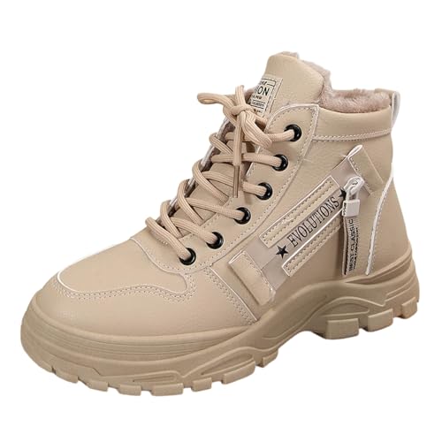 Generisch Damen Winterstiefeletten mit Dicker Sohle Fleece-Oberteil, warme Bequeme Modeschuhe (Khaki, 36) von Generisch
