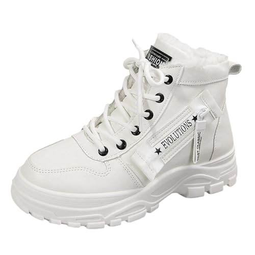 Generisch Damen Winterstiefeletten mit Dicker Sohle Fleece-Oberteil, warme Bequeme Modeschuhe (White, 39) von Generisch