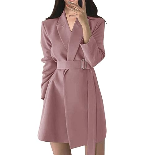 Generisch Damen Wollmantel Große Größen Zweireihiger Winter Mantel mit Taschen Gürtel Langarm Mittellanger Trenchcoat Damen Mantel Blau Damen Steppmantel Lang Mit Kapuze Schwarz von Generisch