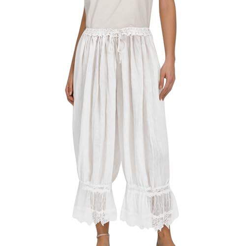 Generisch Damen Y2k Lace Trim Pants Cute Ruffle Puff Lounge Elegante Hose Vintage Sexy Long Bloomers Lounge Sleep Slip Pettipants Pyjamas Hosen Mittellange von Generisch