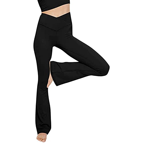 Generisch Damen Yogahose Gerippte Schlaghose Yoga Pants Flared Leggings High Waisted Bootcut Hose Schlag Leggings Leggings Mädchen Jeansoptik Leggings Mit Gefütterte Lange Thermo Leggings Damen von Generisch