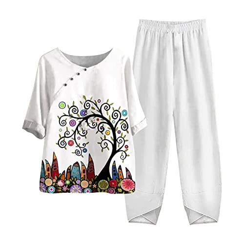 Generisch Damen Zweiteilige Outfits Leinen Freizeitanzug Sommer Tank Top und Shorts 2 Teiler Hosenanzug Casual Einfarbig Jogginganzug Elegant Leicht Loungewear mit Taschen Strand Leinenanzug Outfit von Generisch
