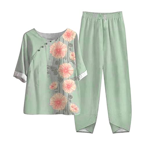 Generisch Damen Zweiteilige Outfits Leinen Freizeitanzug Sommer Tank Top und Shorts 2 Teiler Hosenanzug Casual Einfarbig Jogginganzug Elegant Leicht Loungewear mit Taschen Strand Leinenanzug Outfit von Generisch