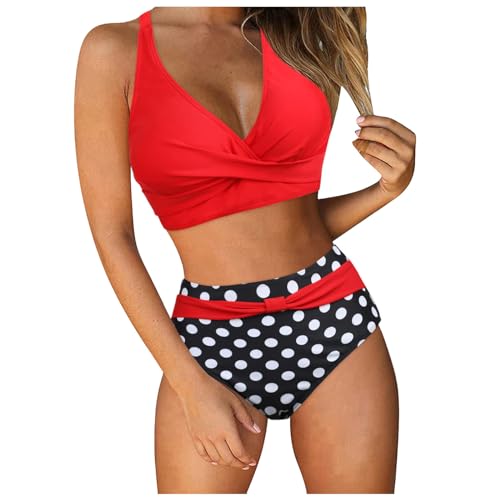 Generisch Damen Zweiteiliger Badeanzug V Ausschnitt überkreuztes Blumenmuster Bikini Bauchweg Bademode Bauchkontrolle Bikini Sets von Generisch
