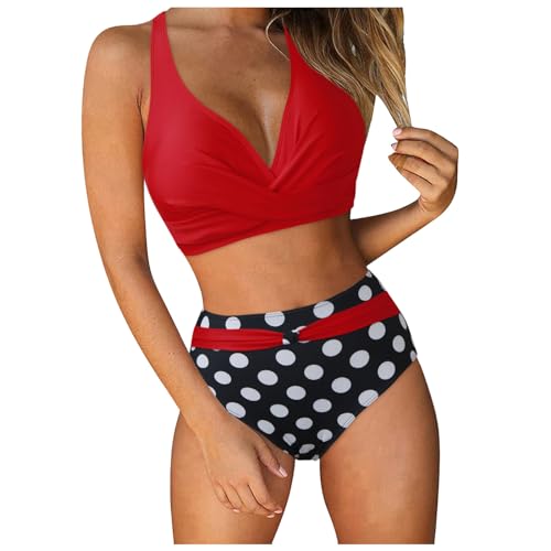 Generisch Damen Zweiteiliger Push Up Crossover Badeanzug V Ausschnitt überkreuztes Blumenmuster Bikini Bademode Bauchkontrolle Bikini Sets High Waist Swimsuit Sommer Strand von Generisch