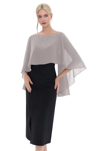 Generisch Damen übergröße Stola Chiffon Schal für Damen Elegant Chiffon tücher Leichter Weicher Schal Stola Damen Festlich Für Abendkleid Grau(2) von Generisch