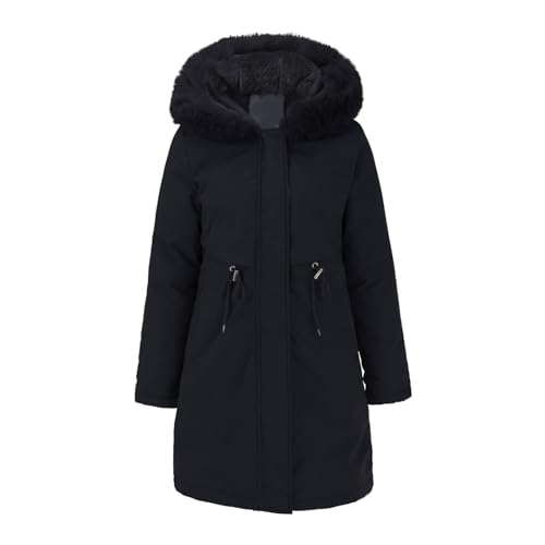 Generisch Damen warme Winter Steppjacke mit Abnehmbarer Kunstfell-Kapuze XS-3XL Parka Damen Wasserdicht Damenjacke Lang Herbst von Generisch