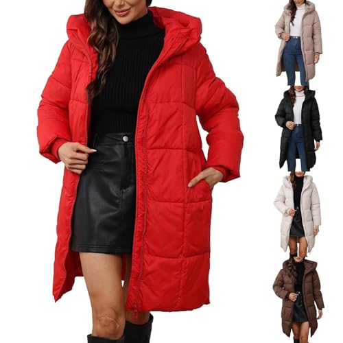 Generisch Damen warme Winterjacke mit Kapuze Nackenschutz Baumwollmantel, Lange Ärmel Taschen Reißverschluss mittellang einfarbig Winddicht Oversize Casual ReißVerschluss Sweatshirt von Generisch