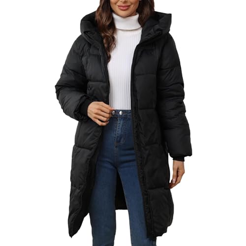 Generisch Damen warme Winterjacke mit Kapuze Nackenschutz Baumwollmantel, Lange Ärmel Taschen Reißverschluss mittellang einfarbig Winddicht Oversize Casual ReißVerschluss Sweatshirt von Generisch