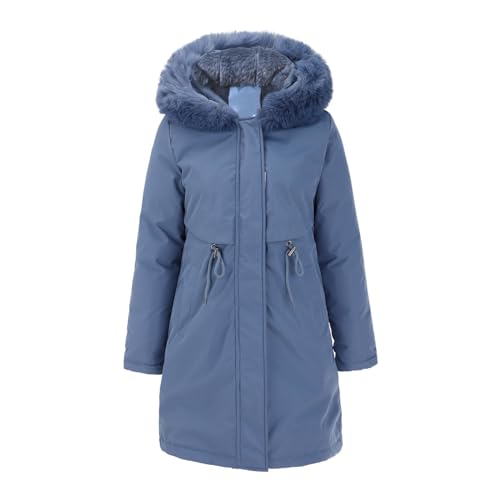 Generisch Damen warme Winterjacke mit kuscheliger Verstellbarer Kapuze XS-3XL Wintermantel Damen Blau Softshelljacke Damen Schwarz Lang von Generisch