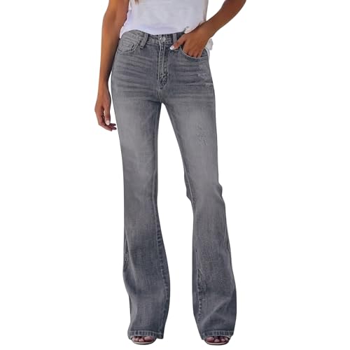 Generisch Damenjeans Damen Flared Jeans Wide Leg High Waist Jeanshose Stretch Slim Jeanshosen Leichte Straight Leg Denim Pants Mit Taschen Baggy Schlupfjeans von Generisch