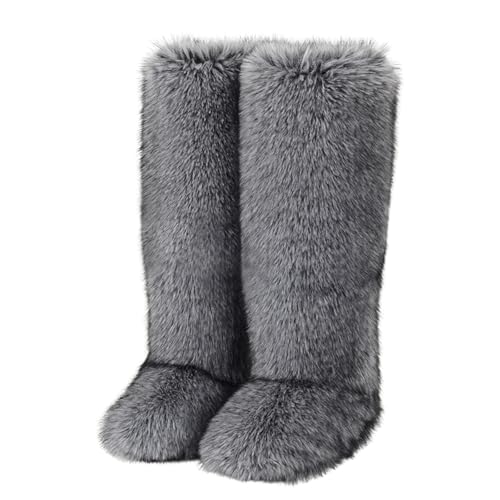 Generisch Damenmode Casual Outdoor Pelzstiefel Winter Imitation Schneestiefel 50cm hohe Stiefel Walking Schuhe Damen Wasserdicht (Grey, 36) von Generisch
