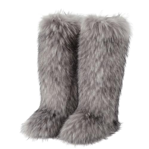Generisch Damenmode Casual Outdoor Pelzstiefel Winter Imitation Schneestiefel 50cm hohe Stiefel Walking Schuhe Damen Wasserdicht (Light Gray, 41) von Generisch