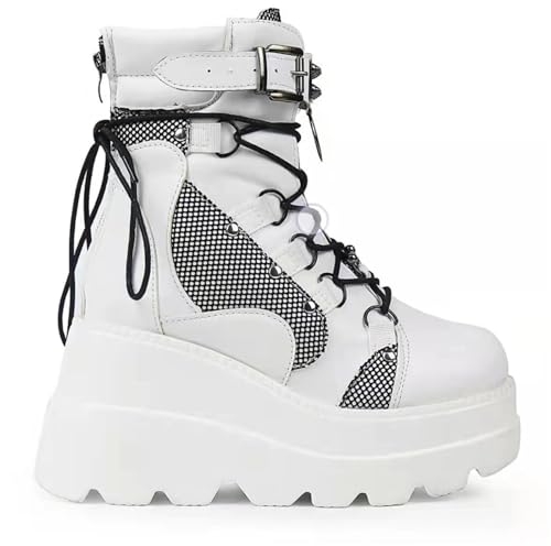Generisch Damenmode In Übergrößen – Kurze Stiefel Klobige Stiefeletten Atmungsaktive Motorradstiefel Schuhe Mit Runder Spitze Und Keilabsatz(White,38) von Generisch