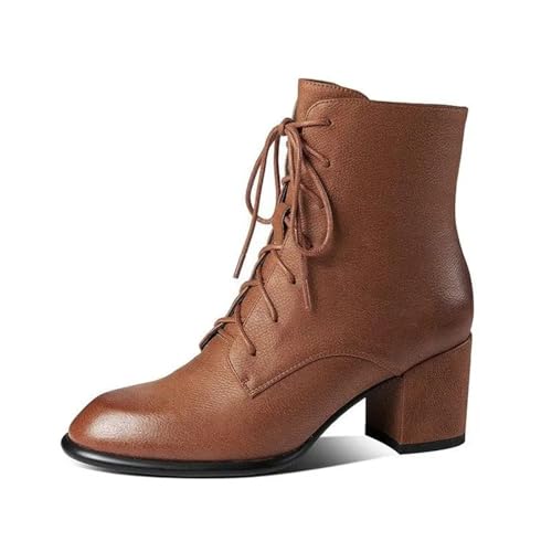 Generisch Damenmode-Stiefeletten Casual-Stiefeletten Mit Blockabsatz Und Seitlichem Reißverschluss Spitze Pumps Für Hochzeitsfeiern(Brown,35) von Generisch
