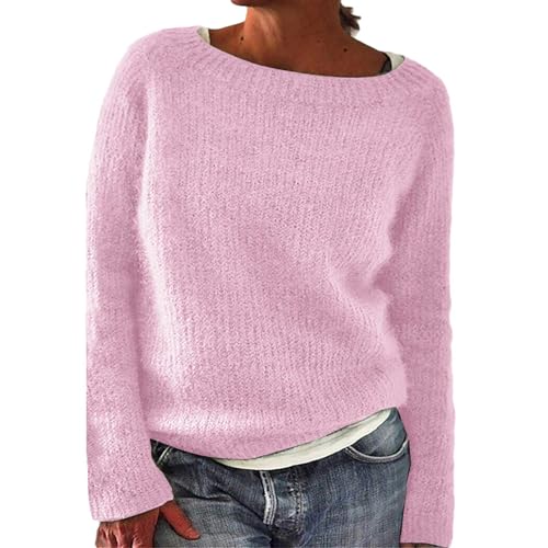 Generisch Damenpullover Langarm Elegant, Mohair Pullover Damen, Pullover Strickpullover Norweger Langarm Rundhals Elegant Stricken Oberteil Warm Winter Sweater Jumpers Herbst Winter Pulli von Generisch