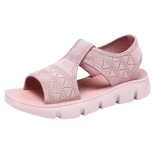 Generisch Damensandalen für den offene Zehenpartie Mesh fliegend gewebt atmungsaktiv leicht flach weiche Sohle Freizeitsandalen Damenschuhe Wandern (Pink 37) von Generisch