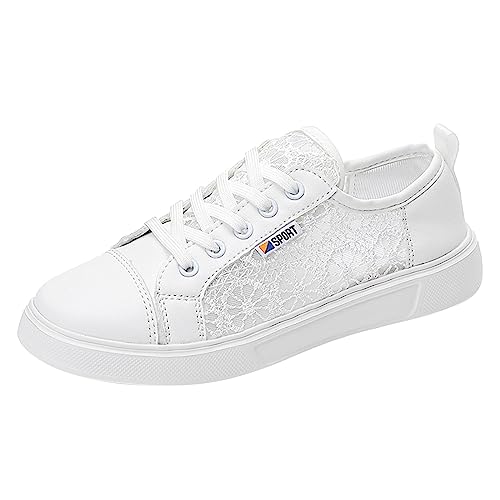 Generisch Damenschuhe, modisch, Flache Spitze, Freizeitschuhe, Bequeme, weiche Sohle, Nicht positionierende Blumenspitze, Freizeitschuhe (White, 38) von Generisch