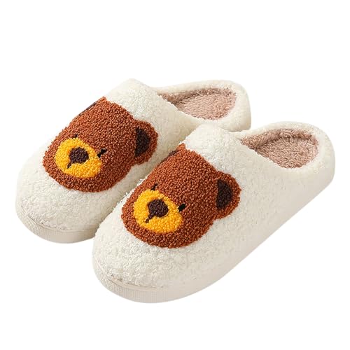 Generisch Damenschuhe 38,5 Paare Winter Warm Home Cover Toe Bear Print Flache Herren- und Damensandalen Stiefeletten Schuhe Damen Schwarz (White, 39) von Generisch