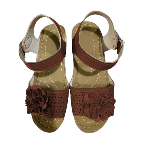 Generisch Damenschuhe Boots Schwarz Gürtelschnalle Slope Bottom Roman Schuhe Sommermode Damen Sandalen Schuhe Silber Damen (Brown, 35) von Generisch