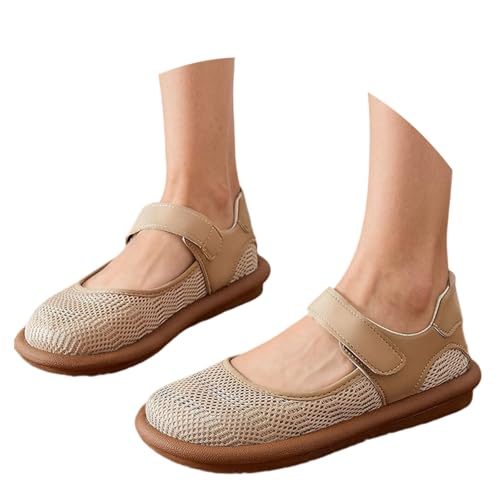 Generisch Damenschuhe Damen Freizeitschuhe Atmungsaktive Retro-Slip-On Für Den Alltag Urlaub Strand Spazieren Bequeme Sommersandalen Mit Klettverschluss Damen Fahrrad Schuhe (Khaki, 40) von Generisch