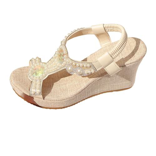 Generisch Damenschuhe Keilabsatz 38 Strandschuhe Damen Hausschuhe Seaside Vacation Flat One Slipper Sandalen Schuhe Silber Damen Flach (Beige, 39) von Generisch