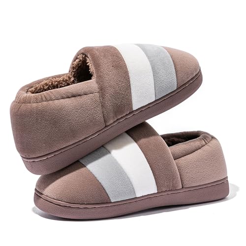 Generisch Damenschuhe Keilabsatz 39 カップル メンズ レディース スリッポン ファー フラット ホーム 冬 丸いつま先 保温 プリント スリッパ シューズ Damen Parfüm Schuhe (Coffee, 45) von Generisch