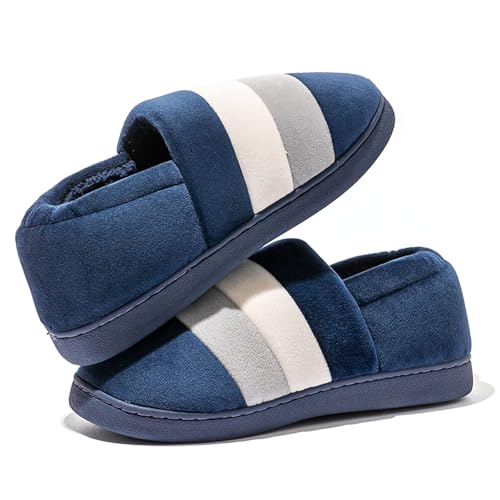 Generisch Damenschuhe Keilabsatz 39 カップル メンズ レディース スリッポン ファー フラット ホーム 冬 丸いつま先 保温 プリント スリッパ シューズ Damen Parfüm Schuhe (Navy, 41) von Generisch