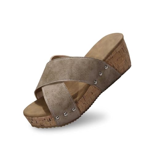 Generisch Damenschuhe Schuhe Plateau Keil Hausschuhe Temperament rutschfeste Strand Hausschuhe Wander Schuhe Damen 39 (Khaki, 39) von Generisch