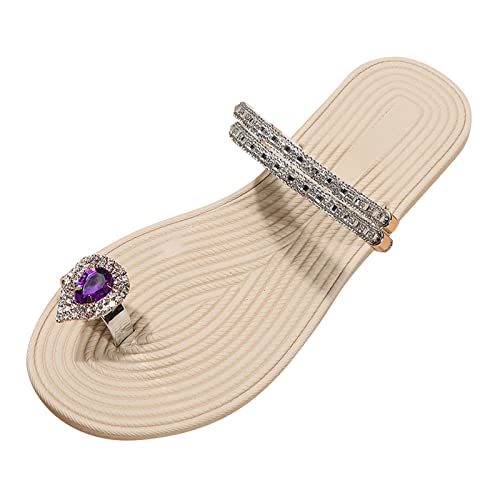 Generisch Damenschuhe Silber Flache Zehen Hausschuhe Strass Hausschuhe Mode Strand Sandalen Schuhe Winter Damen Stiefeletten (Purple, 41) von Generisch