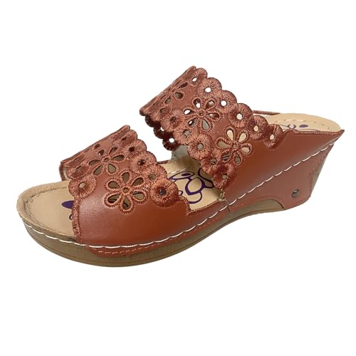 Generisch Damenschuhe Slip On Casual Open Toe Wedges Bequeme Strandschuhe Sandalen Hausschuhe Fahrrad Schuhe Damen 38 (Brown, 38) von Generisch