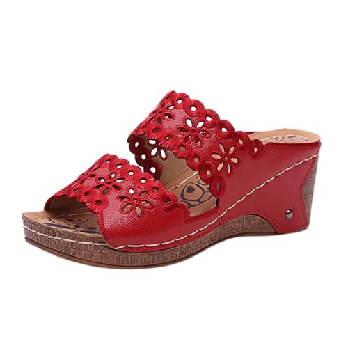 Generisch Damenschuhe Slip On Casual Open Toe Wedges Bequeme Strandschuhe Sandalen Hausschuhe Fahrrad Schuhe Damen 38 (Red, 38) von Generisch