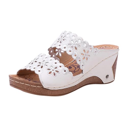 Generisch Damenschuhe Slip On Casual Open Toe Wedges Bequeme Strandschuhe Sandalen Hausschuhe Fahrrad Schuhe Damen 38 (White, 41) von Generisch