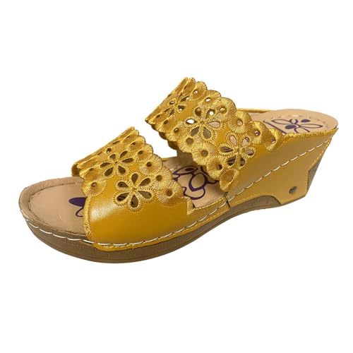 Generisch Damenschuhe Slip On Casual Open Toe Wedges Bequeme Strandschuhe Sandalen Hausschuhe Fahrrad Schuhe Damen 38 (Yellow, 39) von Generisch